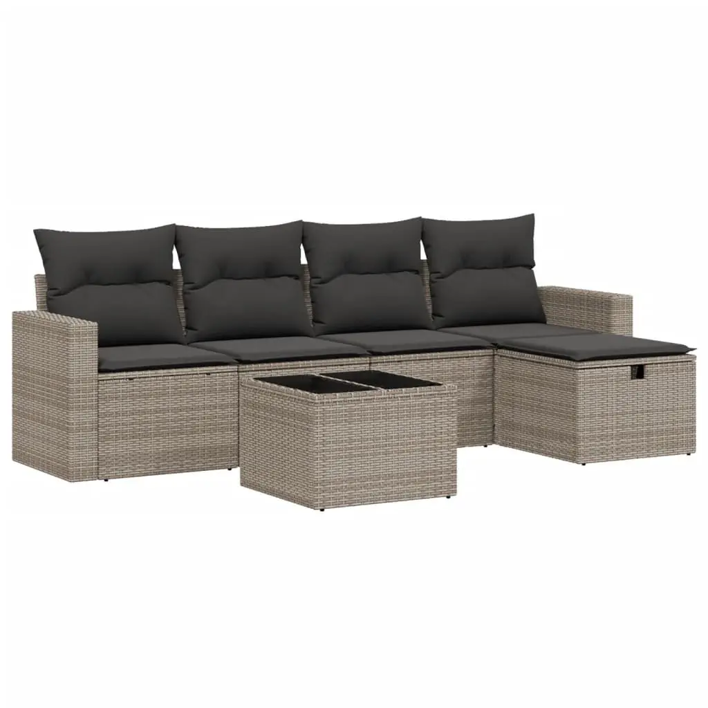 Outdoor Furniture Set Modular Grey 6 Piece Patio Lounge Poly Rattan for Garden