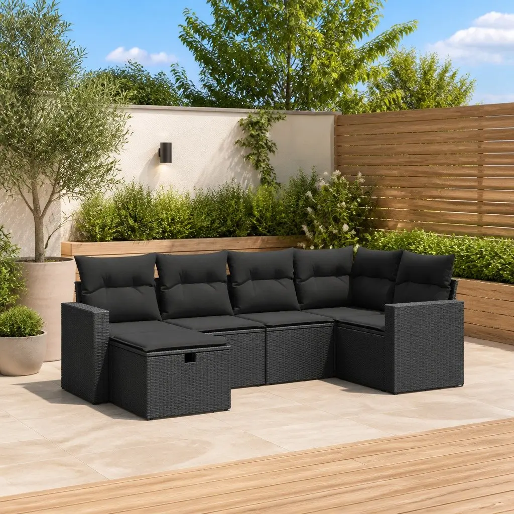 Garden Sofa Set for Patio 6 Piece Black with Cushions