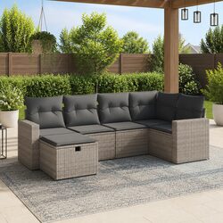 6 Piece Grey Garden Sofa Set with Cushions and Steel Frame