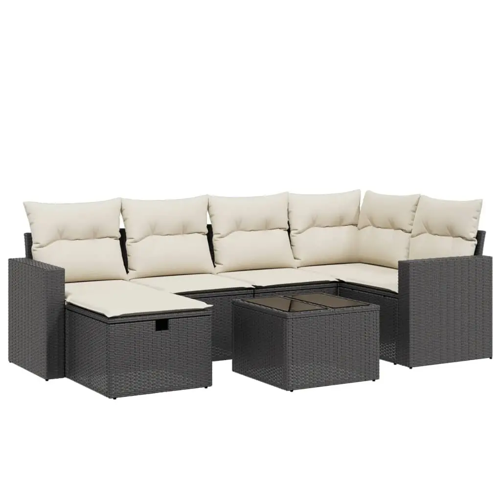 7 Piece Garden Sofa Set Black Poly Rattan Outdoor Furniture Patio Seating