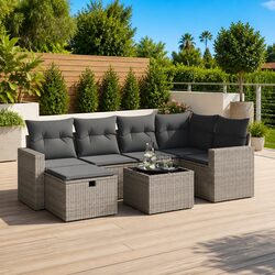 7-Piece Modular Outdoor Sofa Set with Grey Cushions
