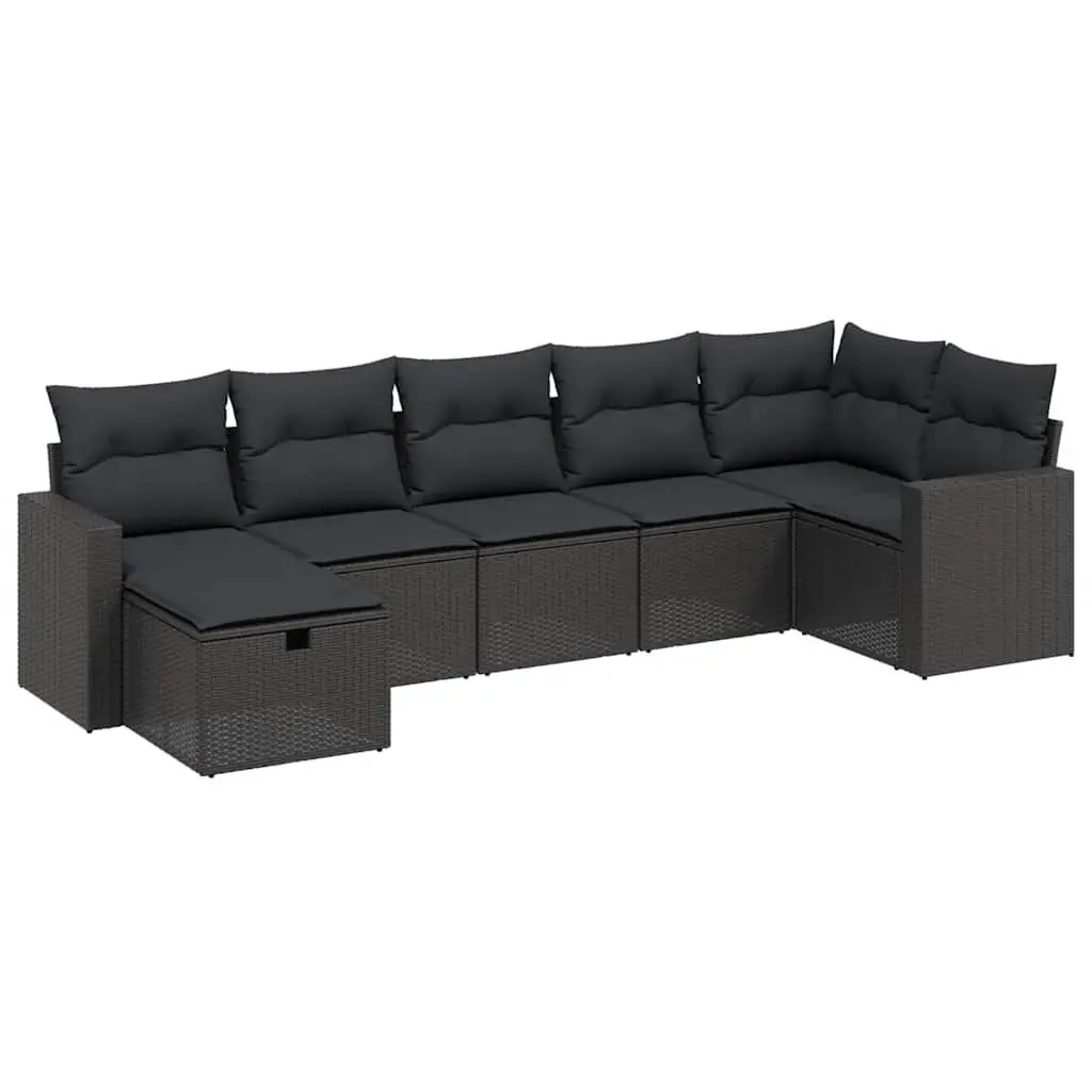 7 Piece Modular Black Garden Sofa Set with Cushions