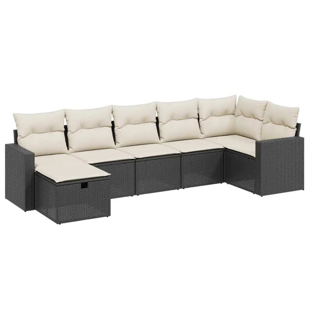 7 Piece Outdoor Sofa Set for Patio Use with Cushions in Black PE Rattan