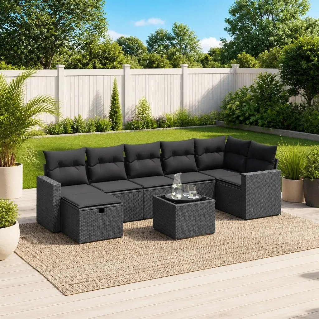 8 Piece Modular Garden Sofa Set with Tempered Glass