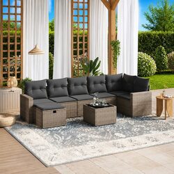 8-Piece Modular Garden Sofa Set Grey Poly Rattan