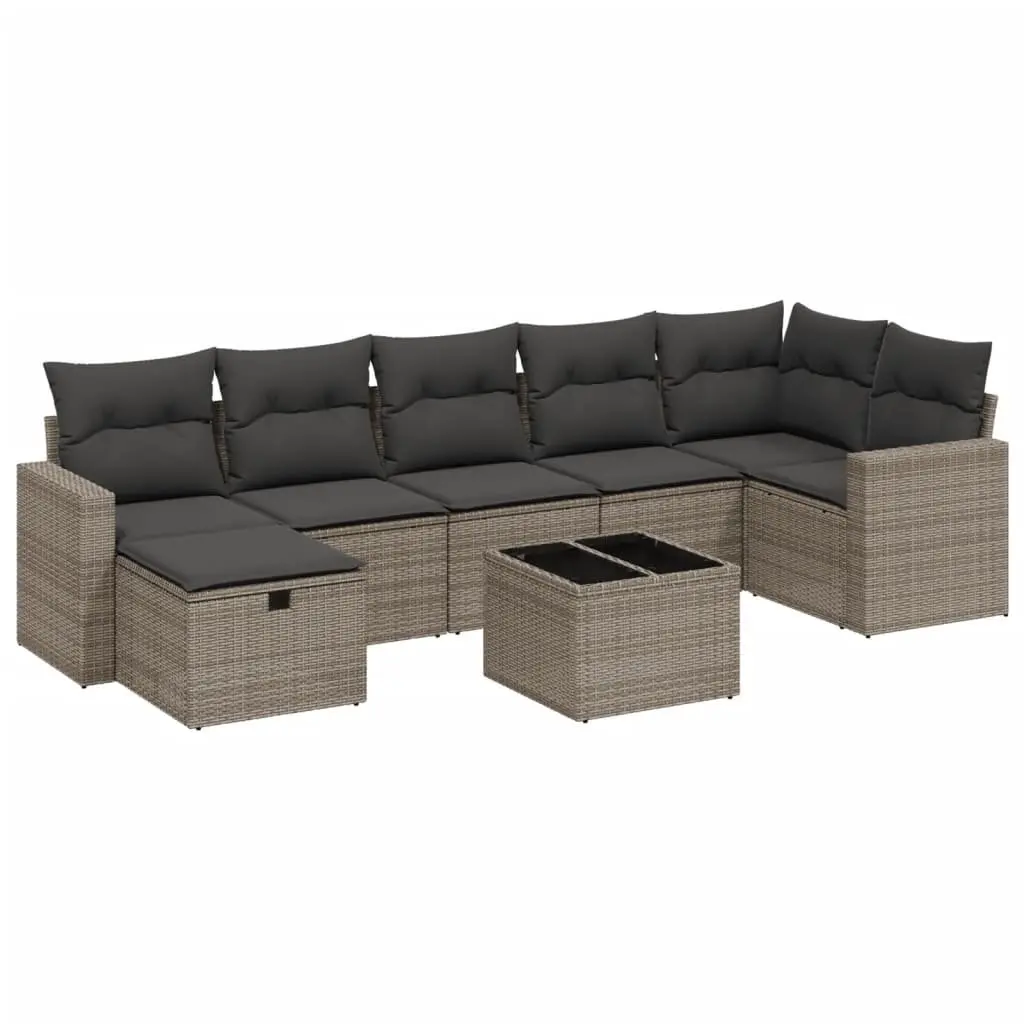 Garden Sofa Set 8 Piece Outdoor Furniture Grey Poly Rattan with Cushions Patio
