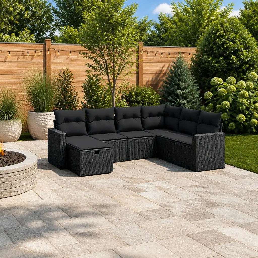 7 Piece Modular Black Rattan Sofa Set