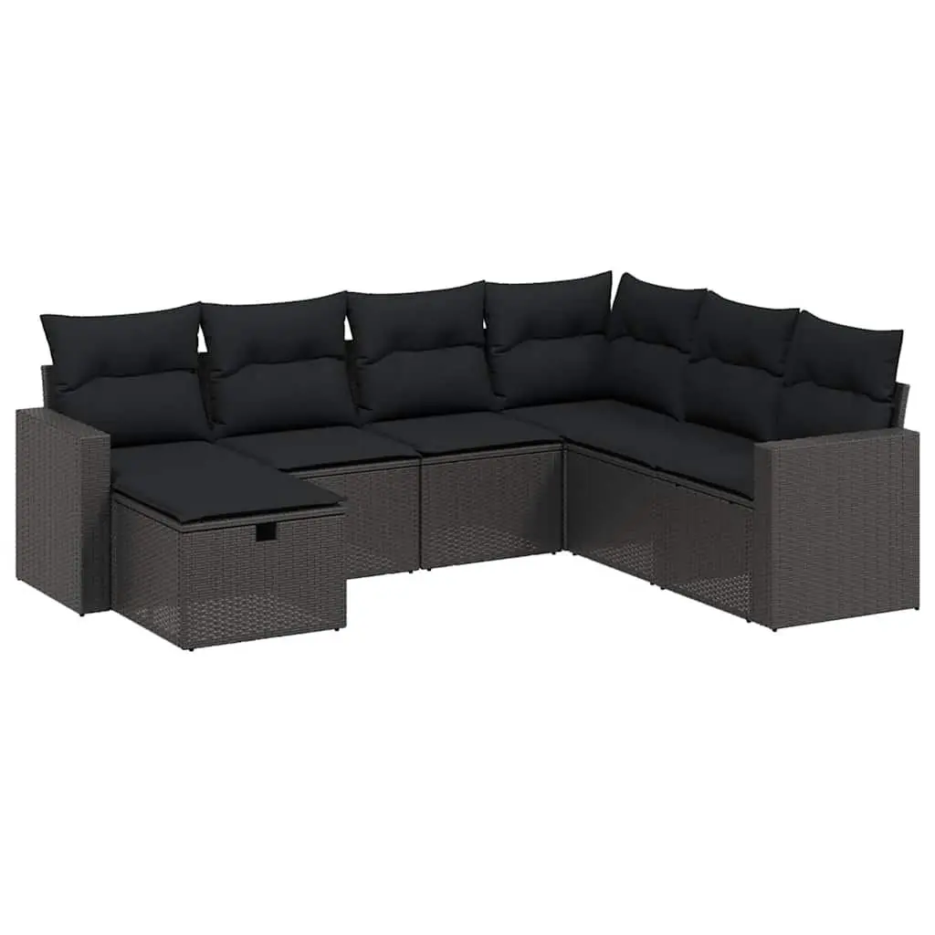 7 Piece Modular Black Rattan Sofa Set