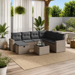 Garden Sofa Set 8 Piece Outdoor Furniture Grey Poly Rattan Patio Lounge with