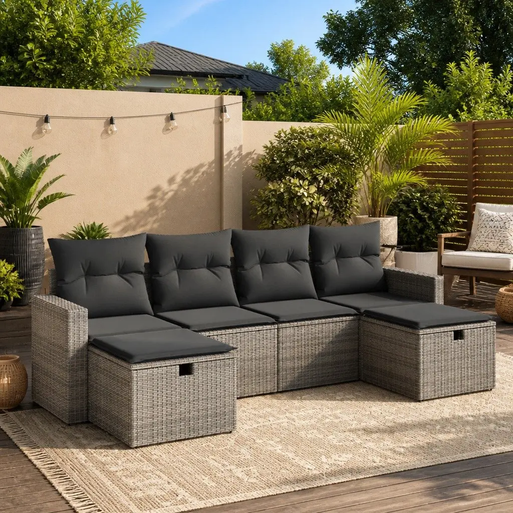 Grey Modular Garden Sofa Set for Outdoor Living 6 Piece with Cushions