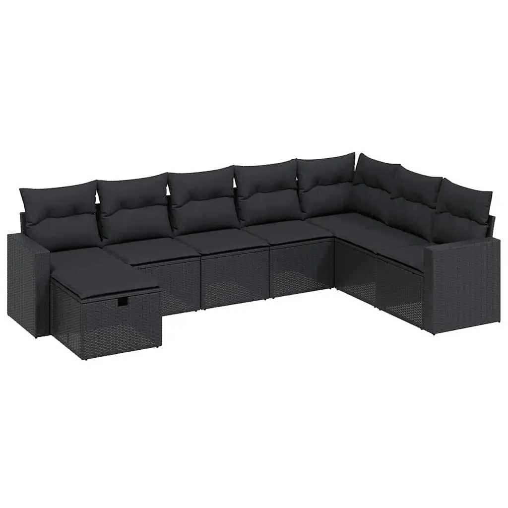 8 Piece Modular Black Poly Rattan Outdoor Sofa Set for Patio with Cushions