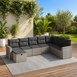 Garden Sofa Set: 8-Piece Grey Rattan Outdoor Furniture