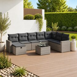 Garden Sofa Set 9 Piece Outdoor Furniture Patio Lounge Grey Poly Rattan Modular