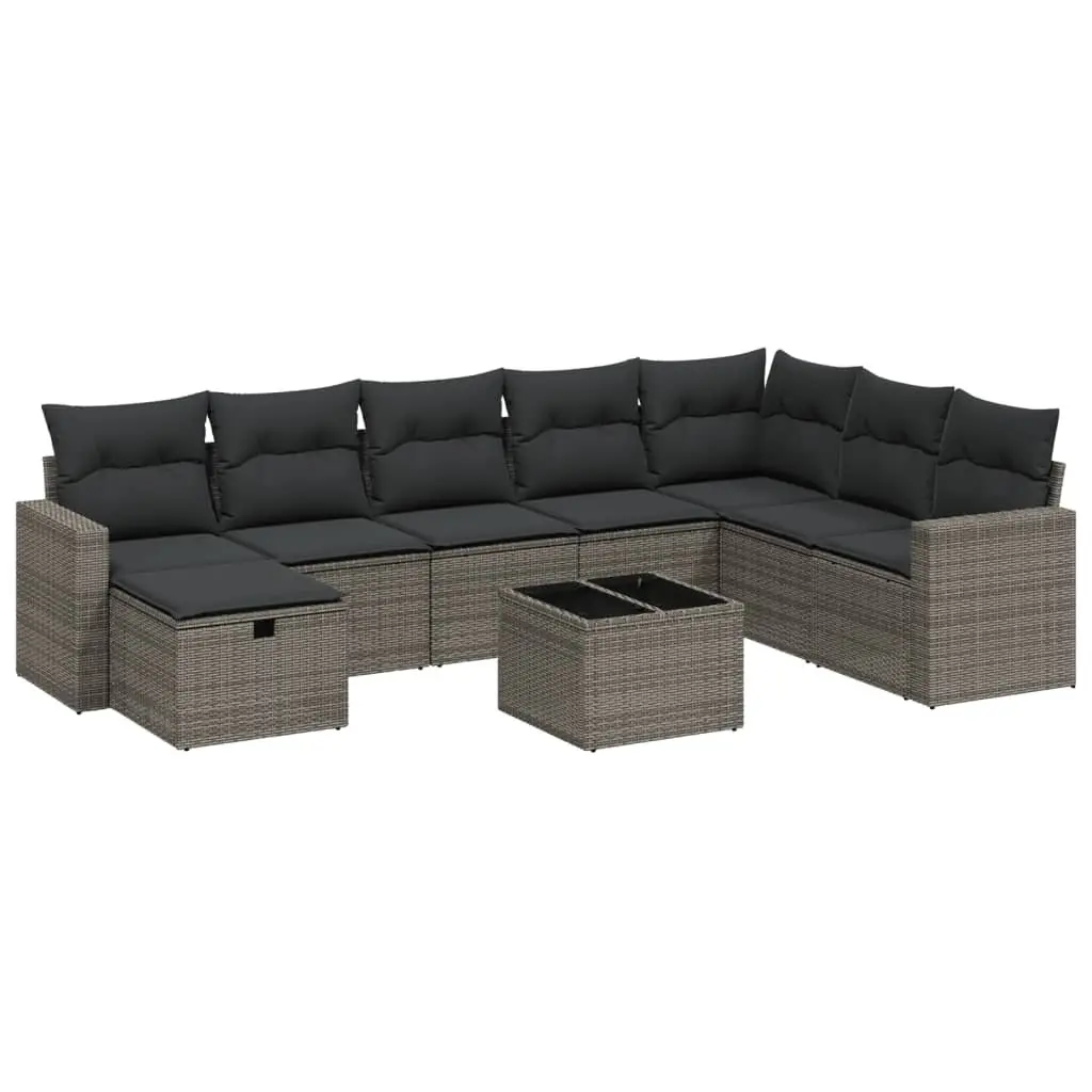 Garden Sofa Set 9 Piece Outdoor Furniture Patio Lounge Grey Poly Rattan