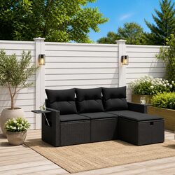 4-Piece PE Rattan Garden Sofa Set with Cushions