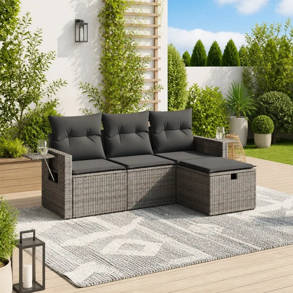 4 Piece Garden Sofa Set for Outdoor Patio Grey Modular Furniture with Cushions
