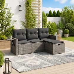 4 Piece Garden Sofa Set: Grey, PE Rattan, Modular Design