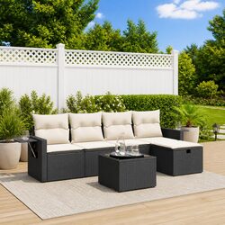 6-Piece Modular Garden Sofa Set with Black Cushions