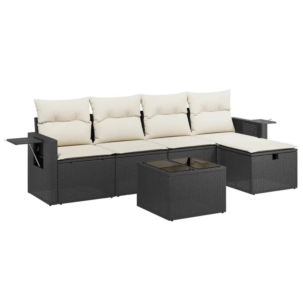 Garden Sofa Set Outdoor Patio Furniture 6 Piece Black Poly Rattan with Cushions