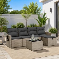 Garden Sofa Set 6 Pieces Grey Poly Rattan Furniture