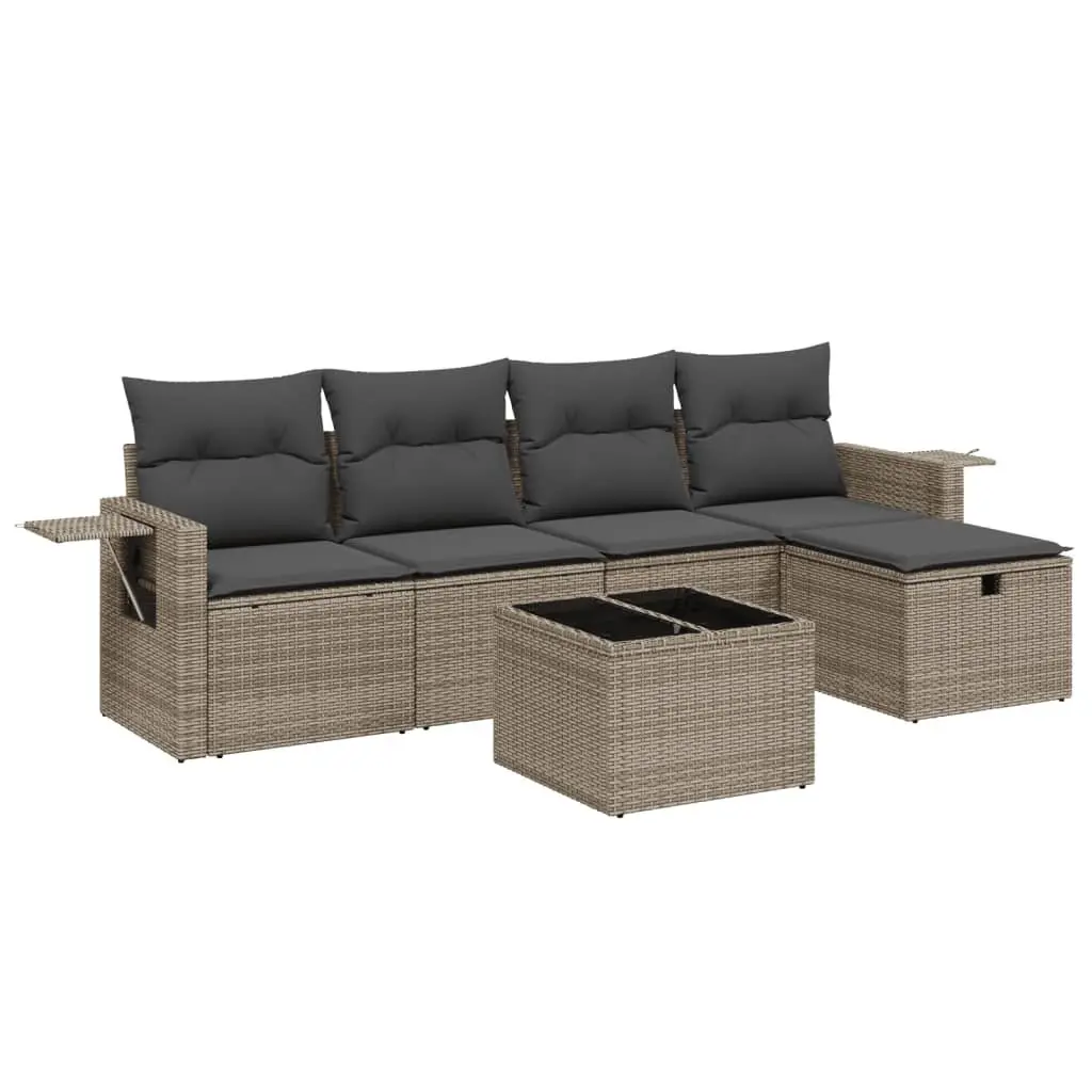 Garden Sofa Set Outdoor Furniture 6 Piece Grey Poly Rattan Patio