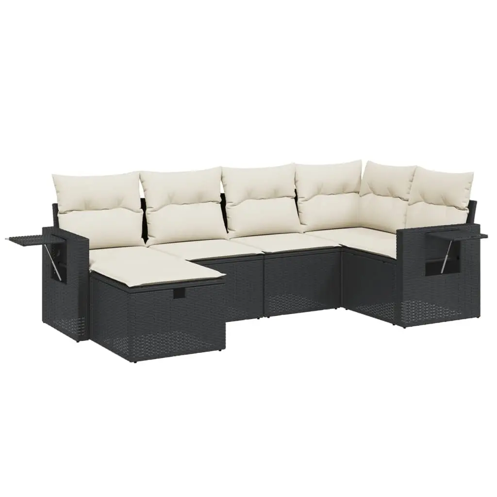 6 Piece Outdoor Garden Sofa Set for Patio Black Poly Rattan with Cushions