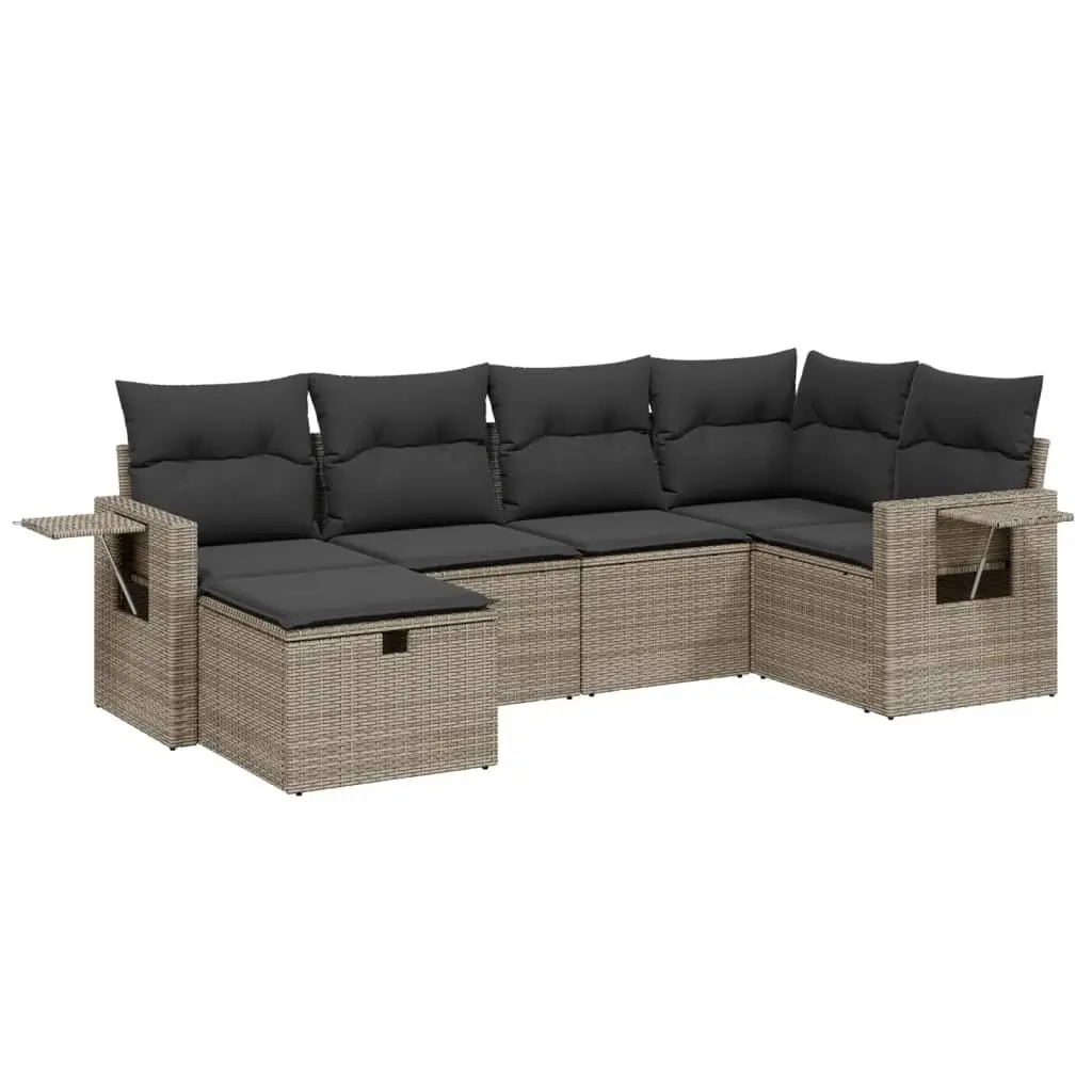 Garden Sofa Set 6 Piece Outdoor Furniture Patio Grey Poly Rattan Modular