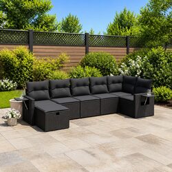 7 Piece Garden Sofa Set - Modular Black Outdoor Furniture