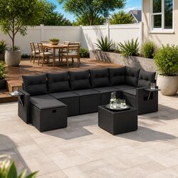 Specifications of 8 Piece Black Garden Sofa Set