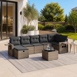 Factual 8 Piece Garden Sofa Set with Grey Cushions and Table