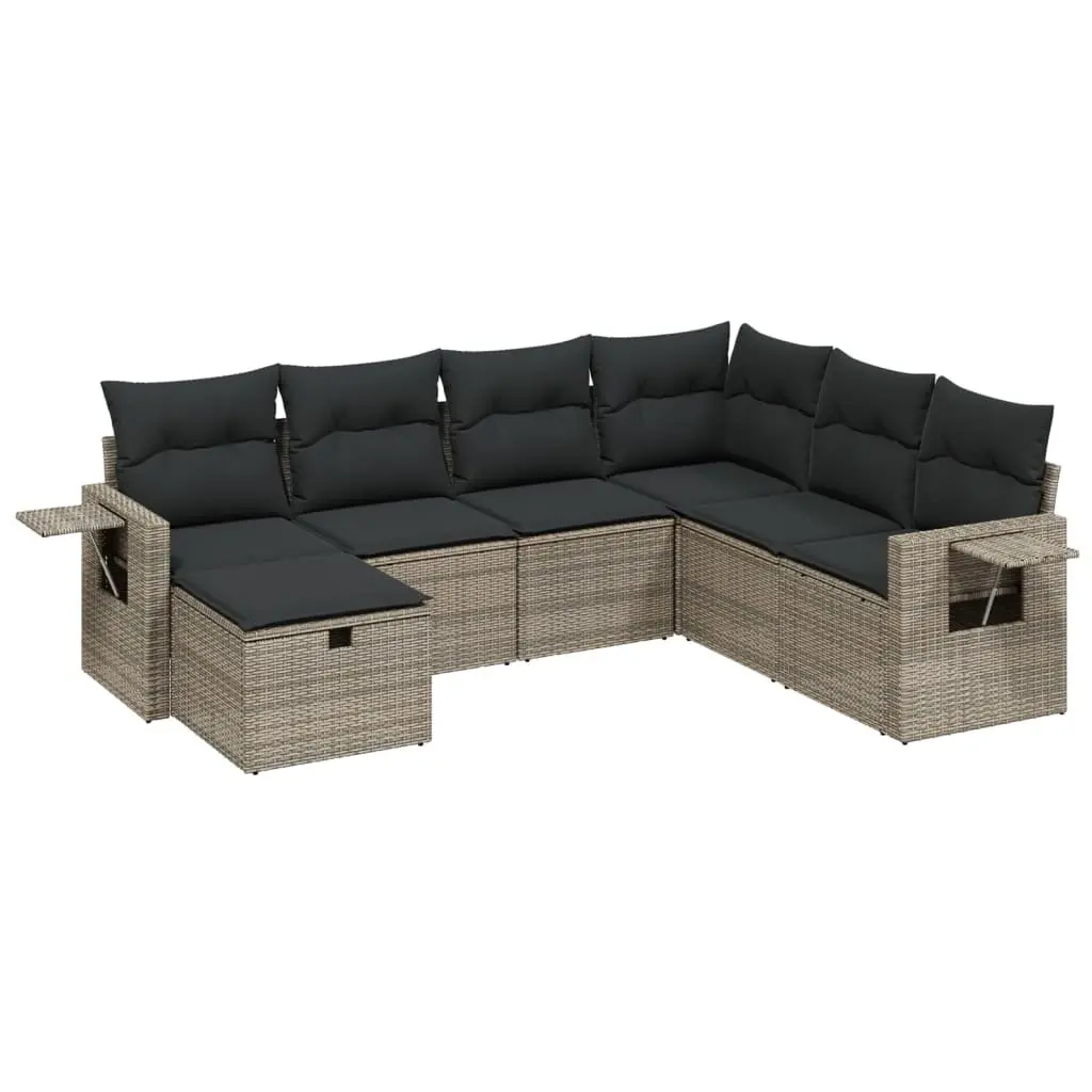 7 Piece Grey Outdoor Sofa Set with Removable Cushions