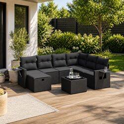Durable 8 Piece Patio Sofa Set – Black Poly Rattan