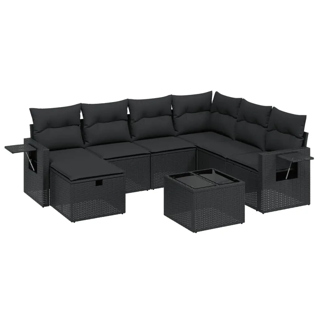 Garden Sofa Set 8 Piece Outdoor Furniture Patio Black Poly Rattan with Cushions