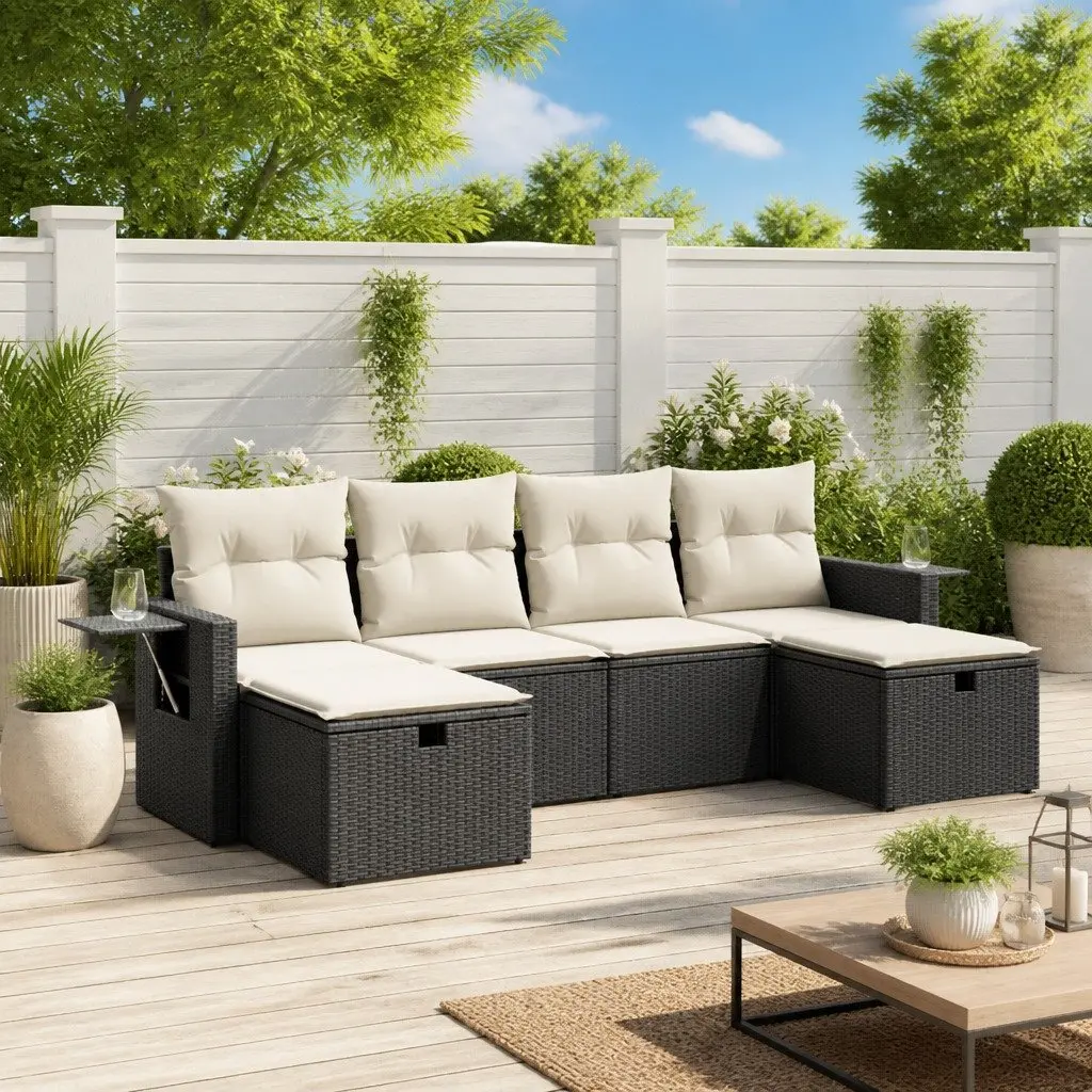 Garden Sofa Set Outdoor Patio Furniture 6 Piece Black Poly Rattan Modular