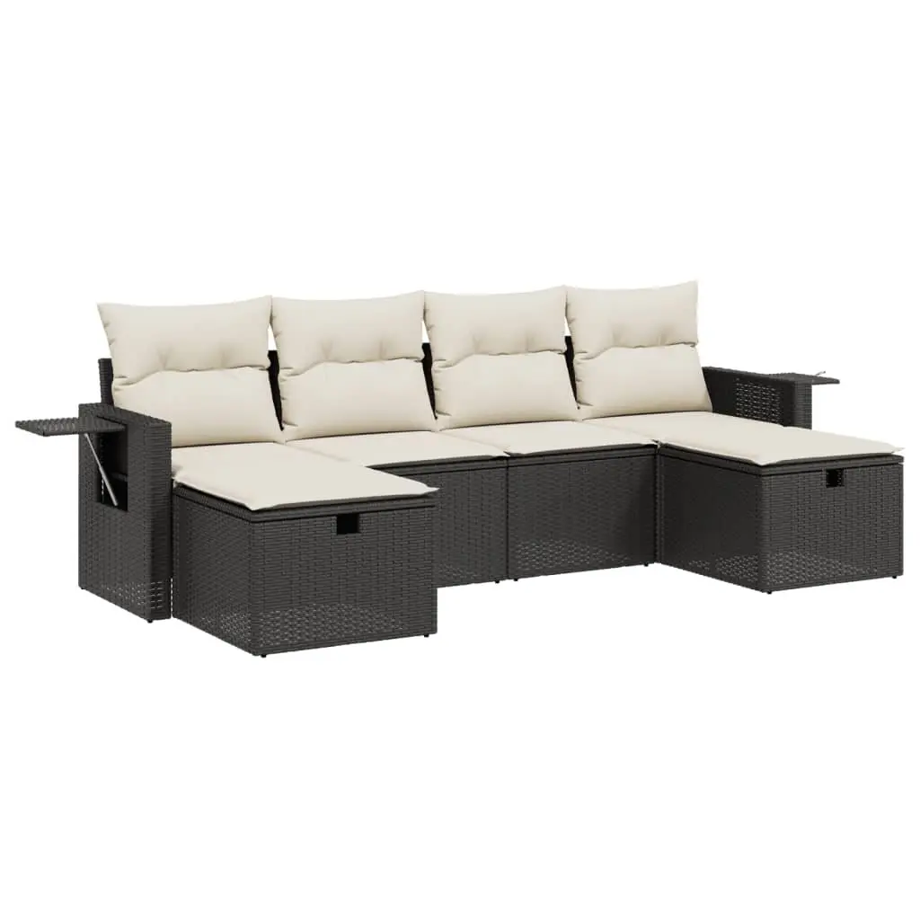 Garden Sofa Set Outdoor Patio Furniture 6 Piece Black Poly Rattan Modular
