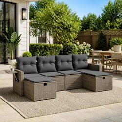 Garden Sofa Set 6 Piece Grey Outdoor Furniture Patio Lounge Sectional Modular