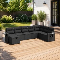 8-Piece Garden Sofa Set: Modular Black Poly Rattan Furniture