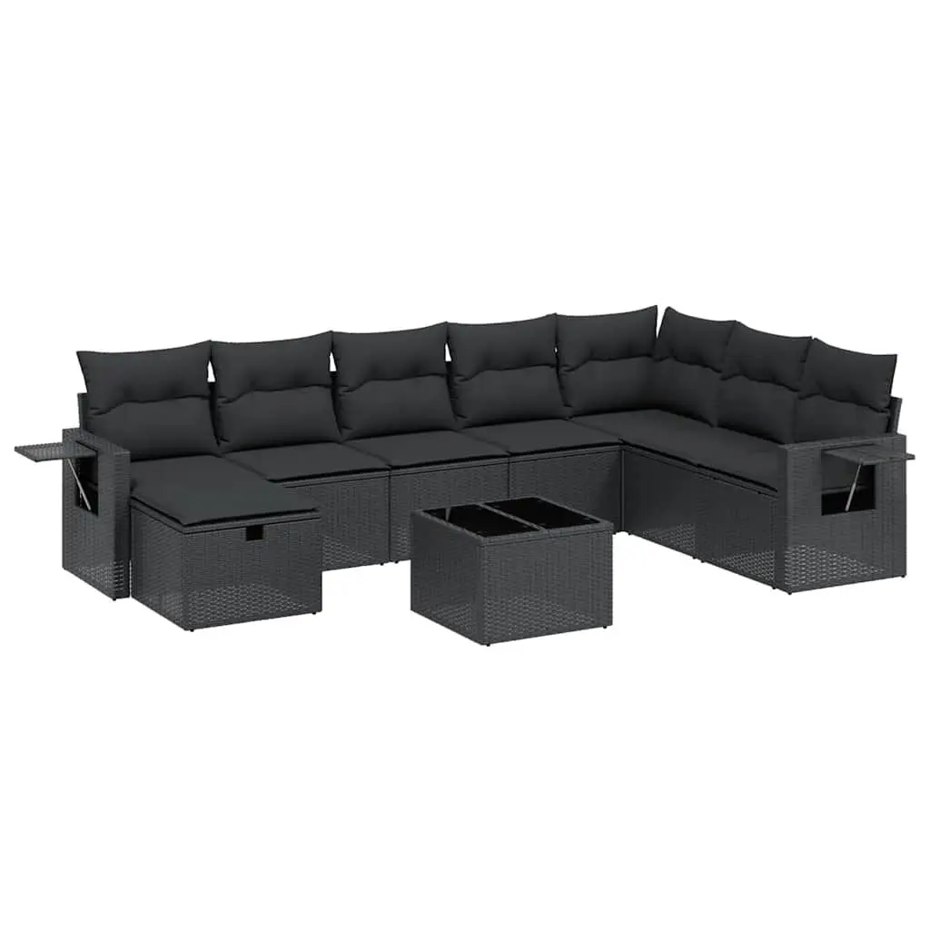 Garden Sofa Set 9 Piece Outdoor Furniture Patio Sectional with Cushions Black