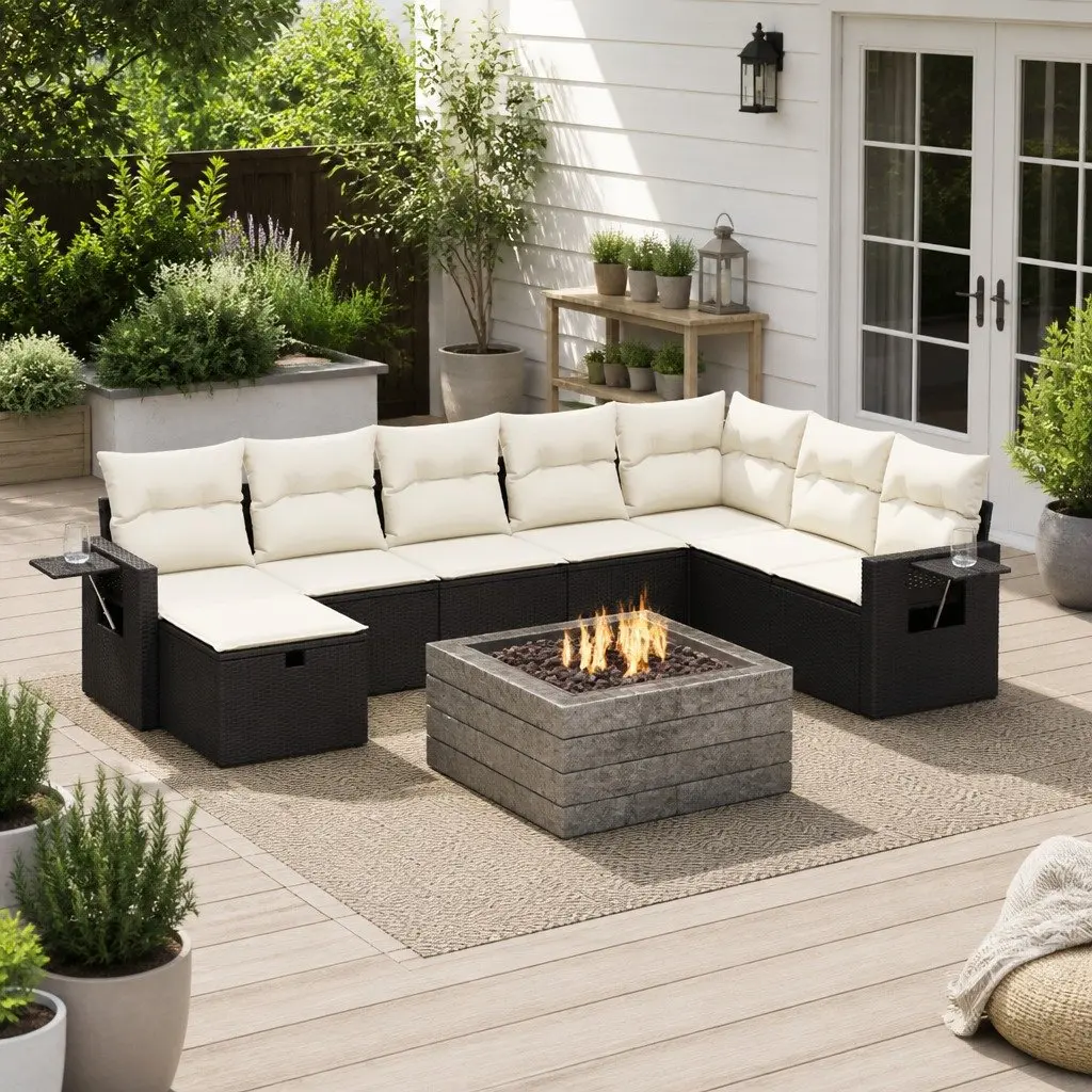 Garden Sofa Set Outdoor Furniture Black Poly Rattan Modular 9 Piece