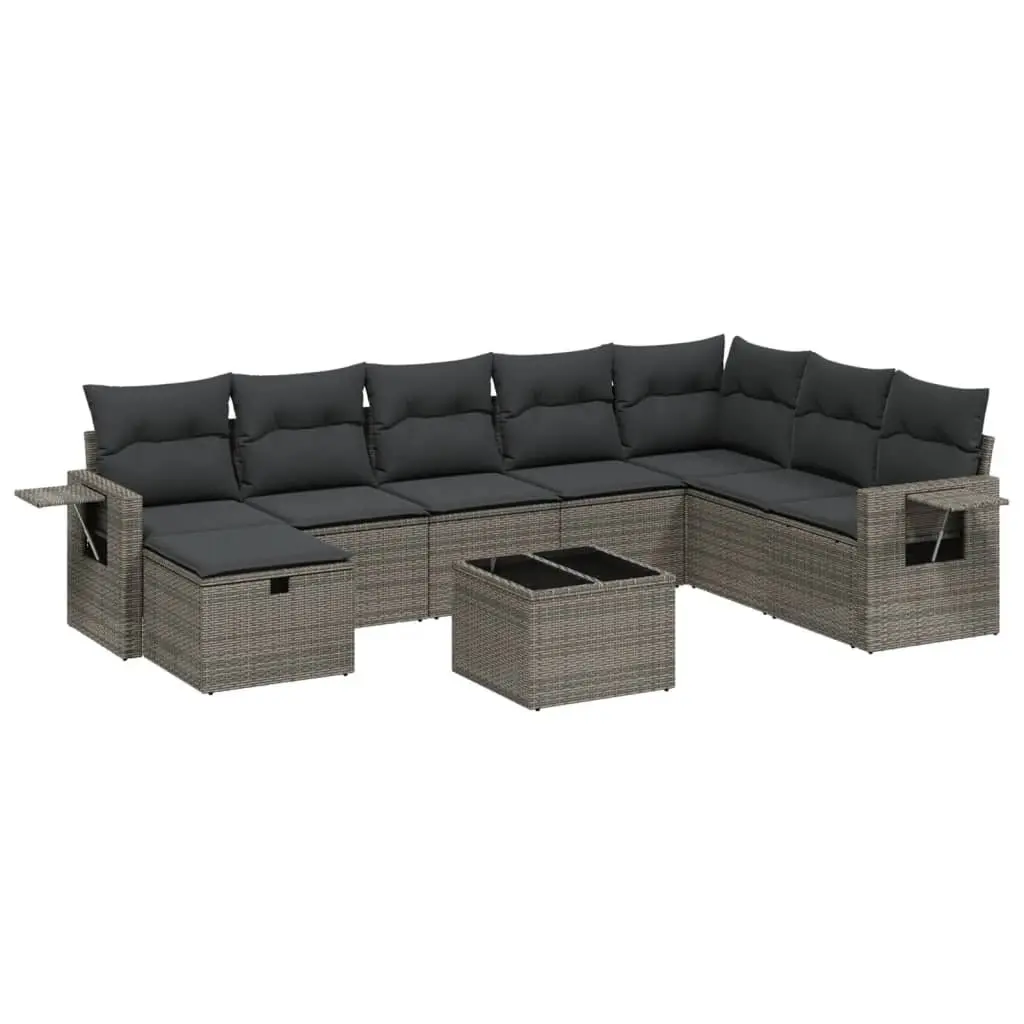 9 Piece Outdoor Garden Sofa Set with Cushions Patio Furniture Grey Poly Rattan