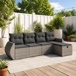 5 Piece Modular Garden Sofa Set - Grey with Cushions