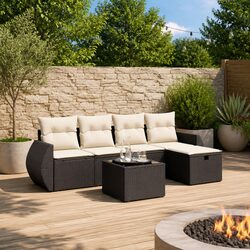 Garden Sofa Set 6 Piece Outdoor Furniture Patio Black Poly Rattan with Cushions