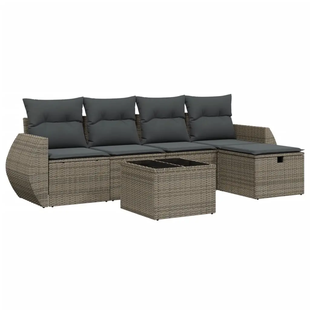 Modular Garden Sofa Set 6 Piece Grey Rattan Outdoor Patio Furniture
