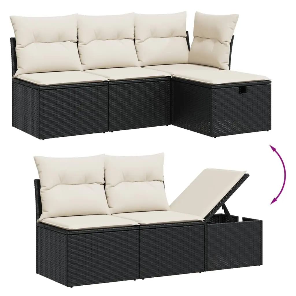 Garden Sofa Set 6 Piece Outdoor Furniture Black Poly Rattan Patio Seating