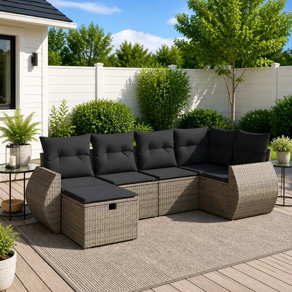 6-Piece Modular Garden Sofa Set with Grey Cushions