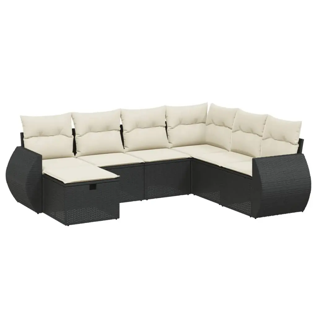 7 Piece Garden Sofa Set Outdoor Patio Furniture Black Poly Rattan Cushions