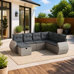 7 Piece Garden Sofa Set Outdoor Furniture Grey Poly Rattan with Cushions Patio