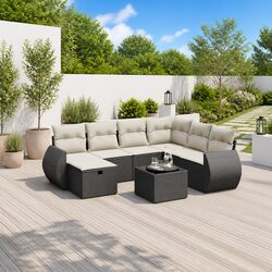 Specifications for 8 Piece Black Poly Rattan Sofa Set