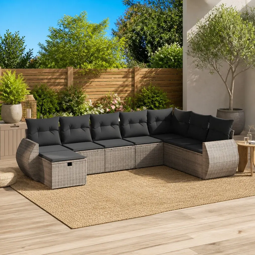 8-Piece Grey Cushion Garden Sofa Set for Outdoor Use