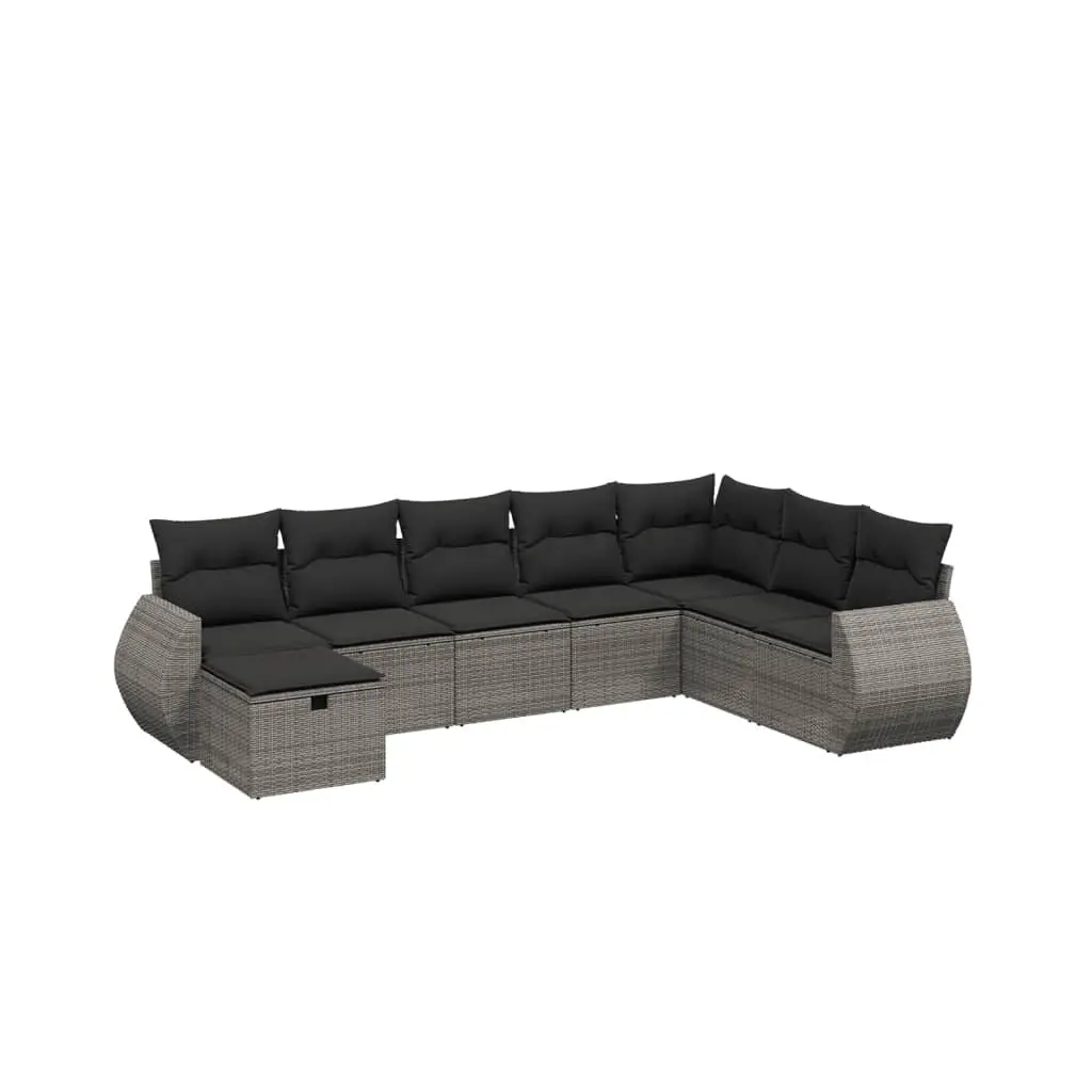 8-Piece Grey Cushion Garden Sofa Set for Outdoor Use